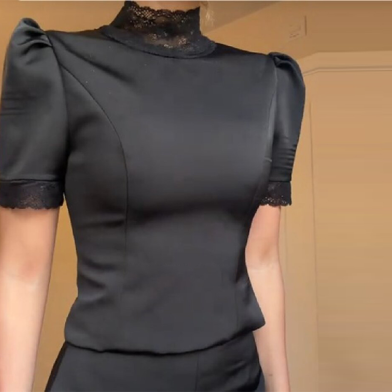 New Satin Lace Edge Top Short  - Shoulder Pad Set In 评论和价格